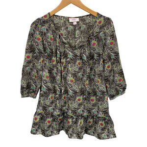 Liberty of London‎ for Target Popover Blouse Women XS Peacock Feather Peplum Hem